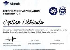 Septian Librianto- Certified Kubernetes Application Developer (CKAD) Preparation Training